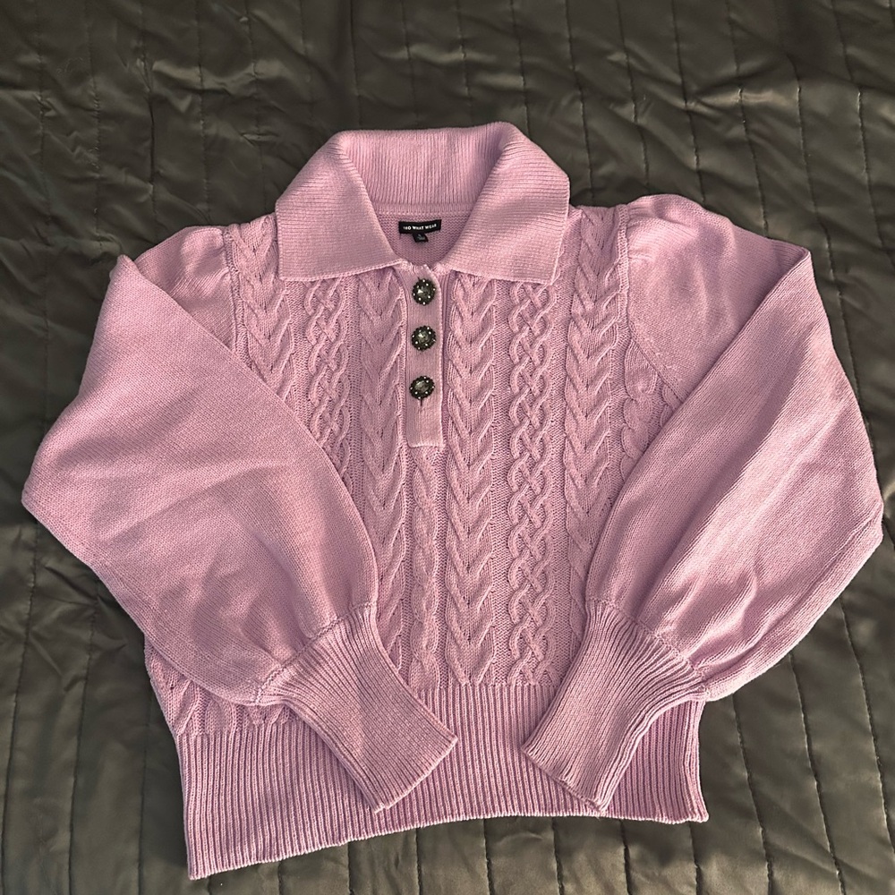 Who What Wear Purple V-Neck Sweater with Cable Knit Design
